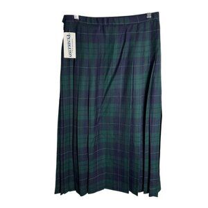 Pendleton 100% Virgin Wool Green Navy Plaid Pleated Skirt Size 8 Petite USA made